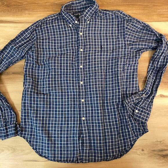 Ralph Lauren Shirt Mens XL Linen Cotton Blue Button Down Plaid Classic Fit - Picture 1 of 8